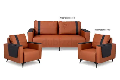 3-Piece Brown Leather Sofa Set (1x 3-seater + 2x Armchairs)