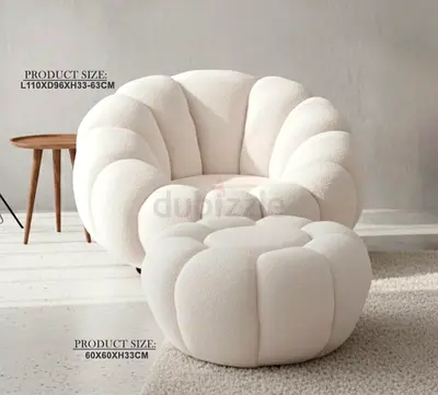 White Bouclé Accent Chair with Matching Ottoman - Cozy Lounge Seat