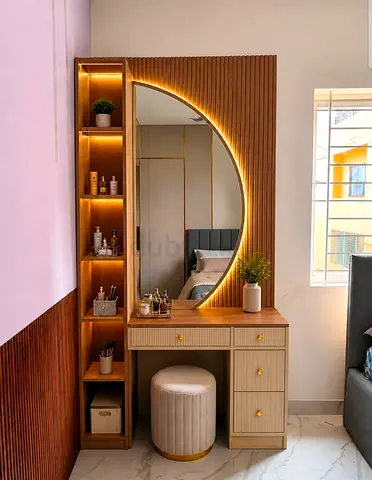 Modern Wooden Vanity Dressing Table with LED Mirror and Stool