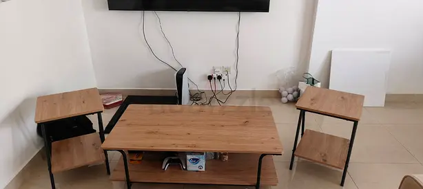 Coffee Table  2 Side Tables – Modern Wood  Metal Set