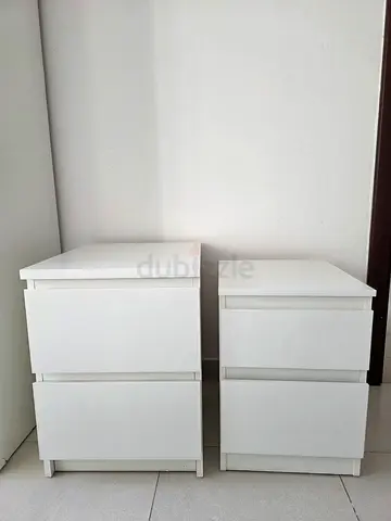 Pair of white bedside nightstands - clean, modern design