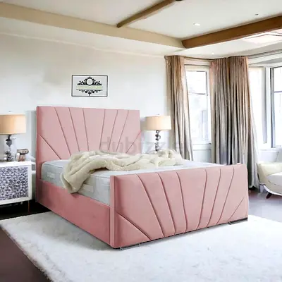 Pink Upholstered Double Bed with Headboard with out matters