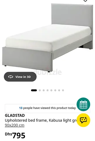 Single Upholstered Bed Frame (90x200 cm) - Light Grey