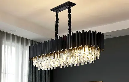 Modern Rectangular Crystal Chandelier - Black Frame, LED Lighting