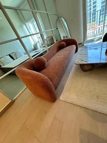 Curved Two-Seater Sofa in Brown Bouclé - Good Condition
