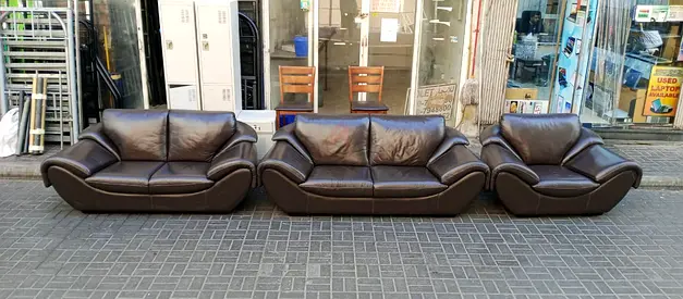 Sofa Italian Brown Leather 6 Seater
