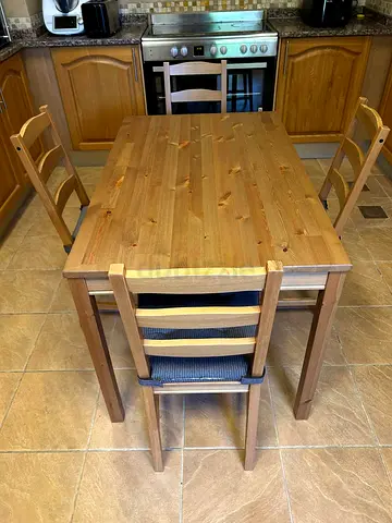 Solid Pine Dining Table with 4 Chairs - Good Condition