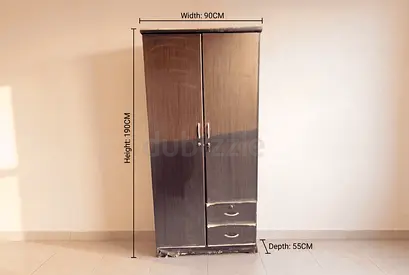 Used 2-Door Wooden Wardrobe with Drawers – 190cm H x 90cm W