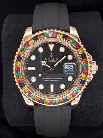 Rolex Yacht-Master 40 Black Dial Everose Gold Oysterflex After-Market Bezel