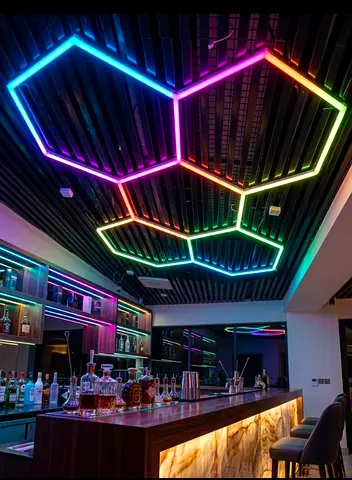 Modern LED Hexagon Ceiling Light Panels — Multicolor Bar Set