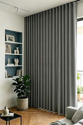 Full-length Grey Fabric Curtains - Pair (Ready to Hang)