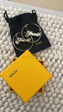 Fendi gold logo hoop earrings with box