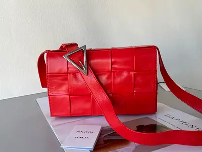 Bottega Veneta Cassette Bag In Red Wrinkled Intreccio Calfskin