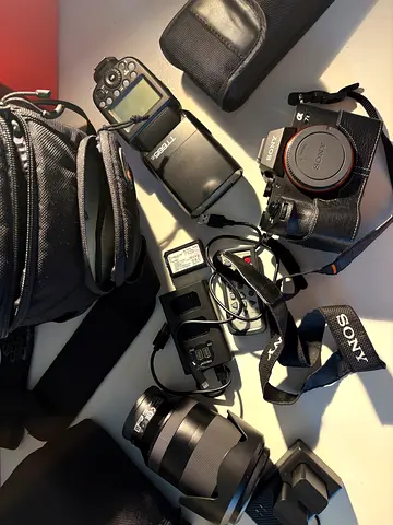 Camera full kit ( sony A7II + wide range zoom lens 24-240mm + camera flash + charger + camera remote