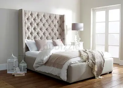 Modern Upholstered Bed with Tufted Wingback Headboard