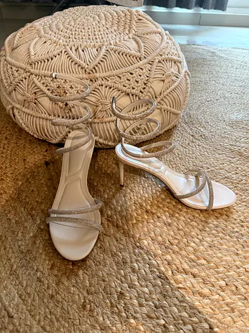 White strappy high-heel sandals with rhinestone straps, size 40/uk7