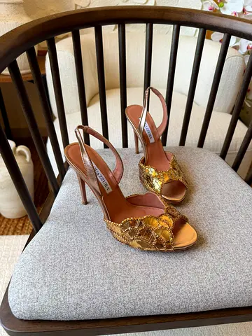 Gold Sequin Slingback Heels -