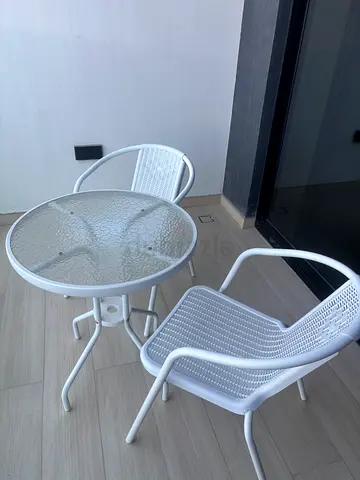 White Outdoor Balcony Bistro Set - Glass Top Table with 2 Chairs