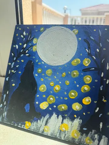 Hand-painted moonlit wolf acrylic painting on canvas
