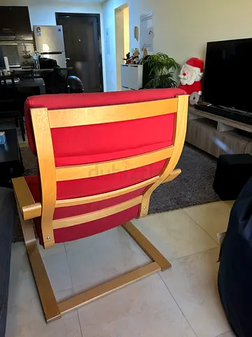 IKEA POANG Wooden Chair with Red Seat Cushion