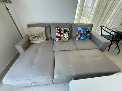 Light grey 3-seater sofa bed with chaise - good condition