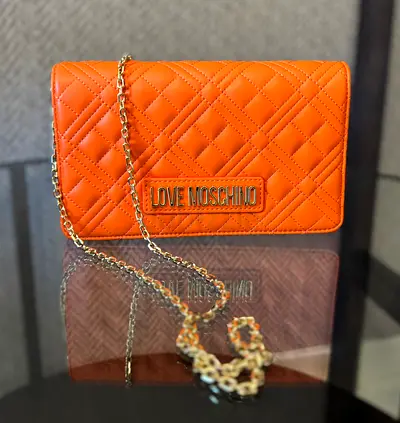 Love Moschino orange quilted chain shoulder bag