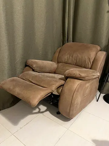Brown Fabric Recliner Armchair with Footrest - Comfortable Single Seat