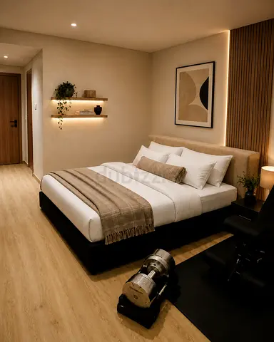 King-sized upholstered bed with medical mattress - almost brand new (original price: 4110 AED)
