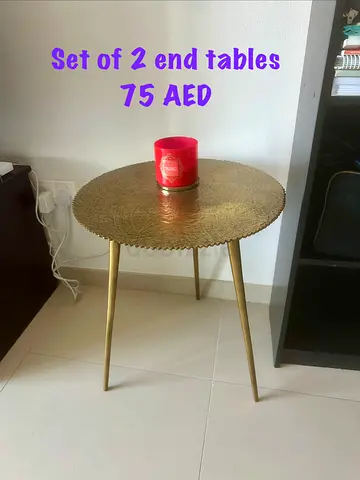 Set of 2 Gold Round Metal End Tables