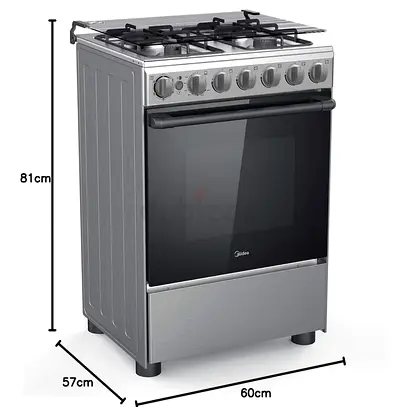 Midea 4-Burner Gas Cooker with Oven - 60cm (Silver) - Good Condition with LPG pump 50 IBS