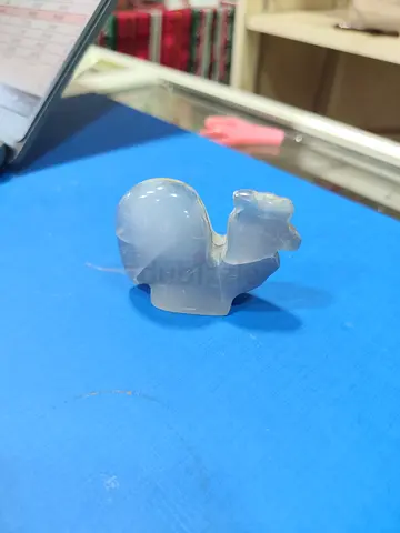 Small Hand-Carved Blue Chalcedony Marble Chicken Figurine 4cm