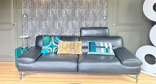 Original Roche Bobois Nota Bene Large 2.5-seater sofa genuine grey Italian leather 196x75x95 cm