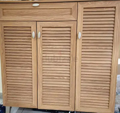 Wooden Shutter-Style Cabinet / Shoe Cabinet - Light Oak Finish