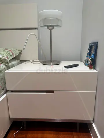 Modern White Glossy Two Drawer Nightstand