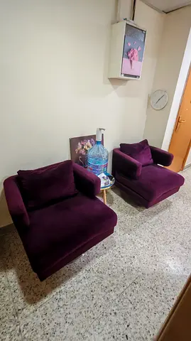 Pair of Purple Velvet Accent Lounge Chairs - Good Condition