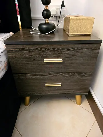Modern Bedside Tables Set of 2 – Dark Wood with Gold Accents
