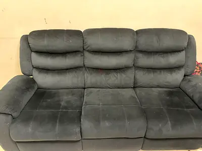 3-seater dark grey fabric reclining sofa - used