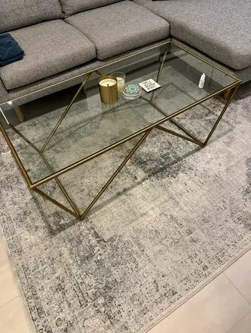 Glass Top Coffee Table with Gold Metal Frame - Modern Geometric Design