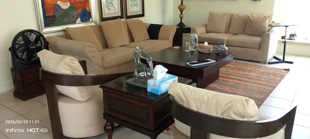 Beige 3-Piece Sofa Set with Coffee Table and Accent Chairs - Good Conditionwith center table wood