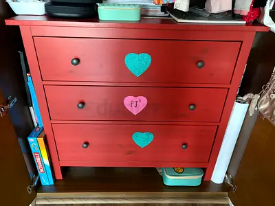 Red 3-Drawer Wooden Dresser