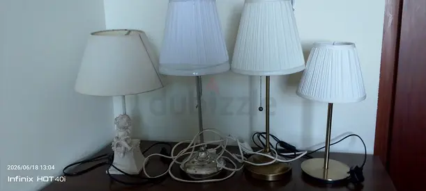 Set of 4 bedside/table lamps with white shades (used) for sure buyer negotiate the price