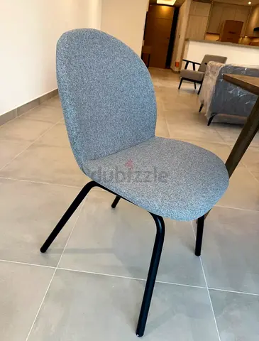 4 Grey Fabric Dining/Accent Chairs with Black Metal Legs