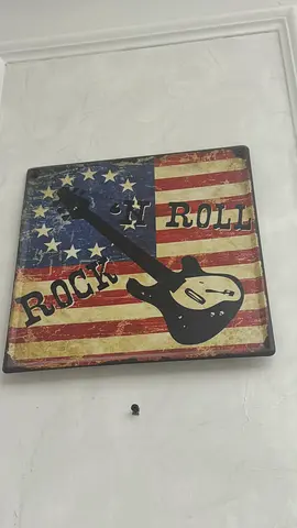 Vintage-style Rock n Roll Wall Plaque with Guitar and US Flag