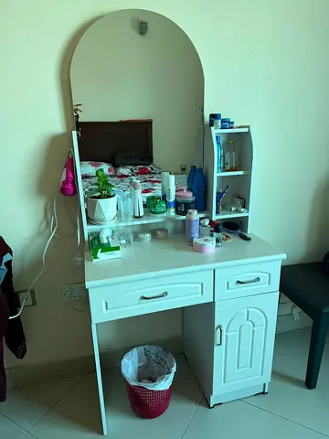 White dressing table with mirror and storage - good condition