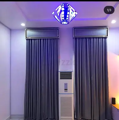 Pair of Grey Floor-to-Ceiling Curtains with Valances - Ready to Install