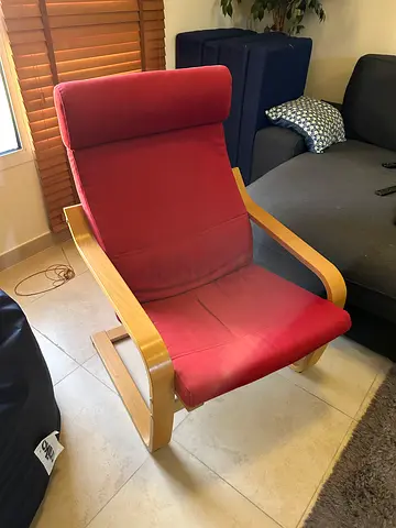 IKEA POANG Wooden Chair with Red Seat Cushion