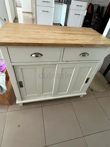 Small/Extendable Kitchen Island / Bar Cart with Wooden Top - Light Oak