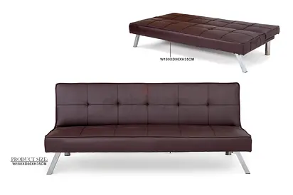 Brown Leather-Look Convertible Sofa Bed - Compact Modern Design