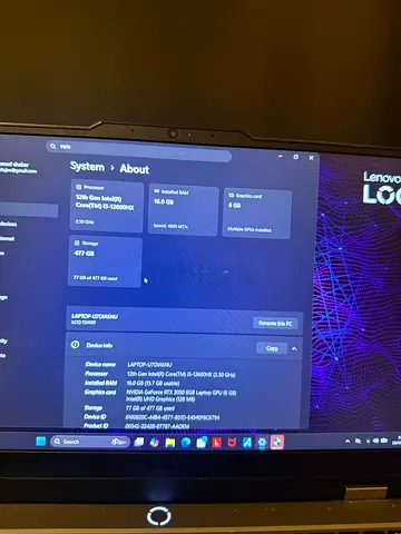 Lenovo LOQ intro core i5 nvidia 16GB ram 477GB storage.