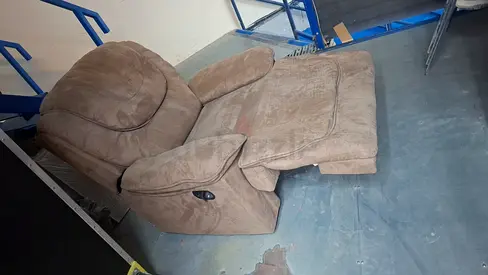Single Brown Fabric Recliner Chair - Comfortable Used Condition